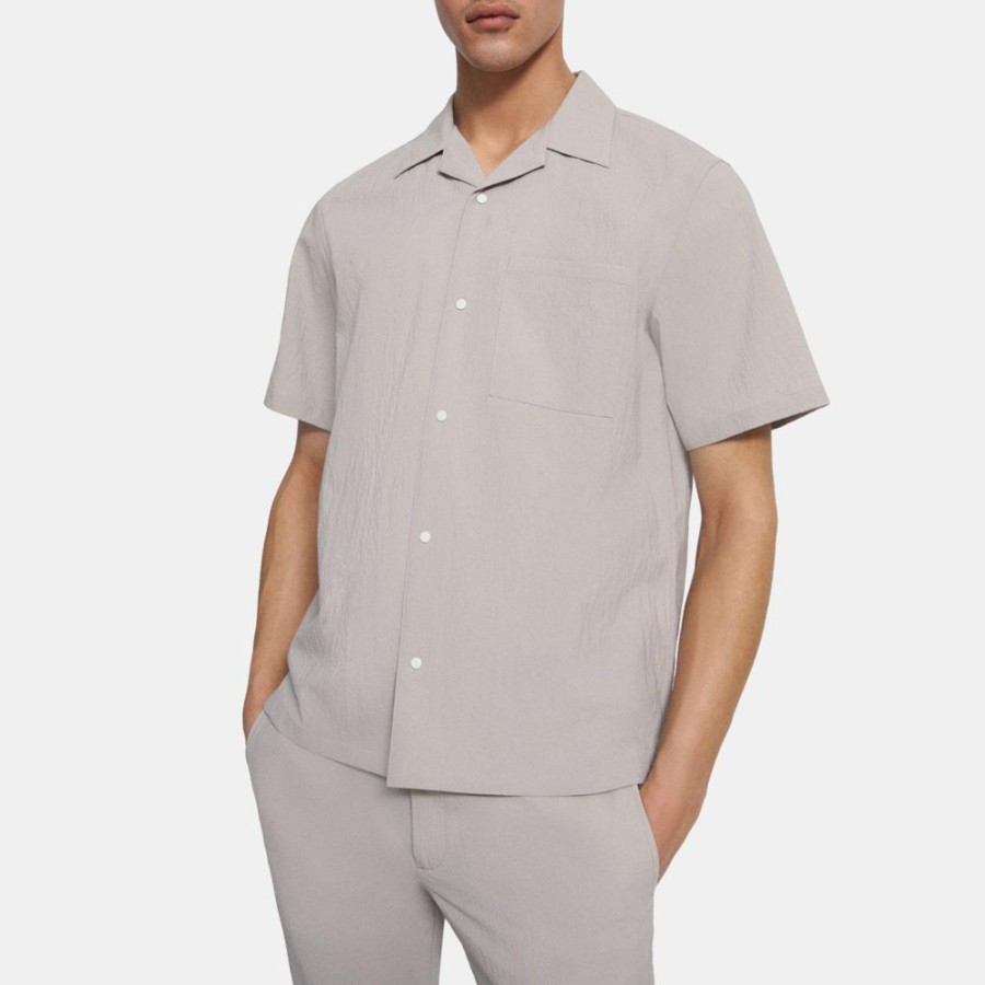 Men Theory Outlet | Short-Sleeve Shirt In Nylon Blend Opal