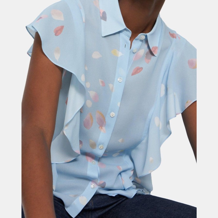 Women Theory Outlet | Ruffled Shirt In Floral Silk Multi