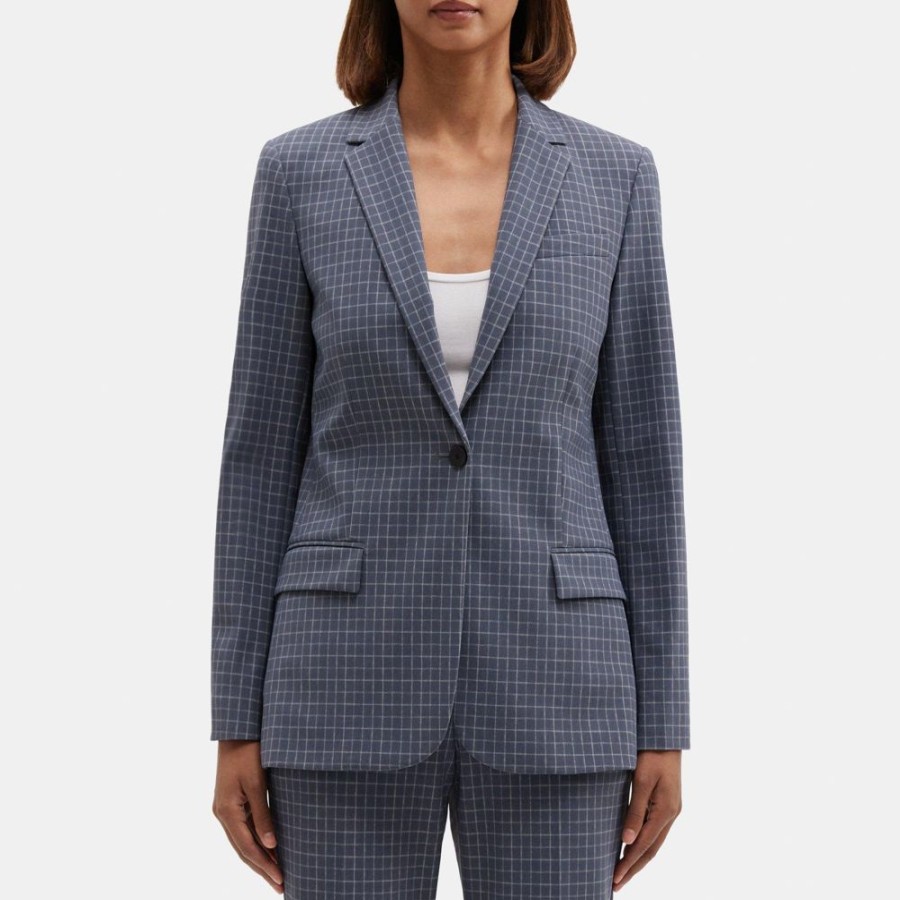 Women Theory Outlet | Fitted Blazer In Printed Performance Knit Grey Multi