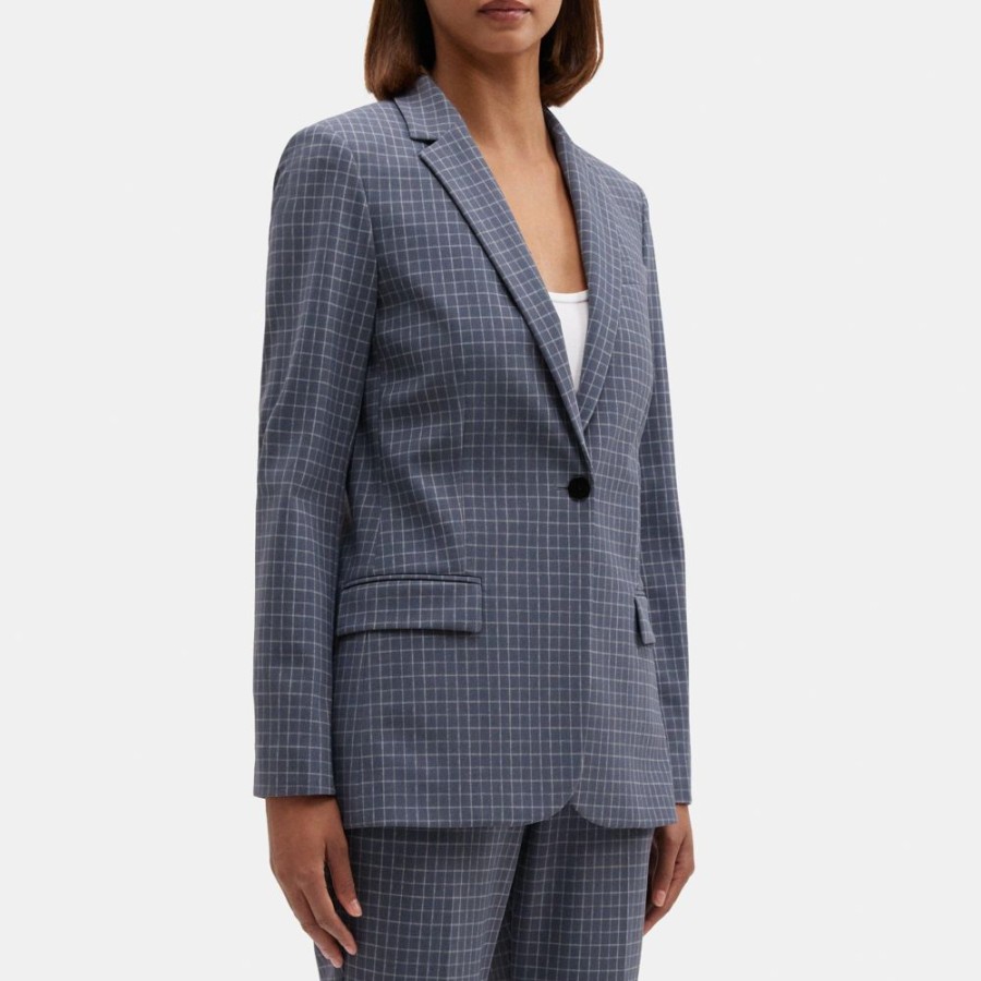 Women Theory Outlet | Fitted Blazer In Printed Performance Knit Grey Multi