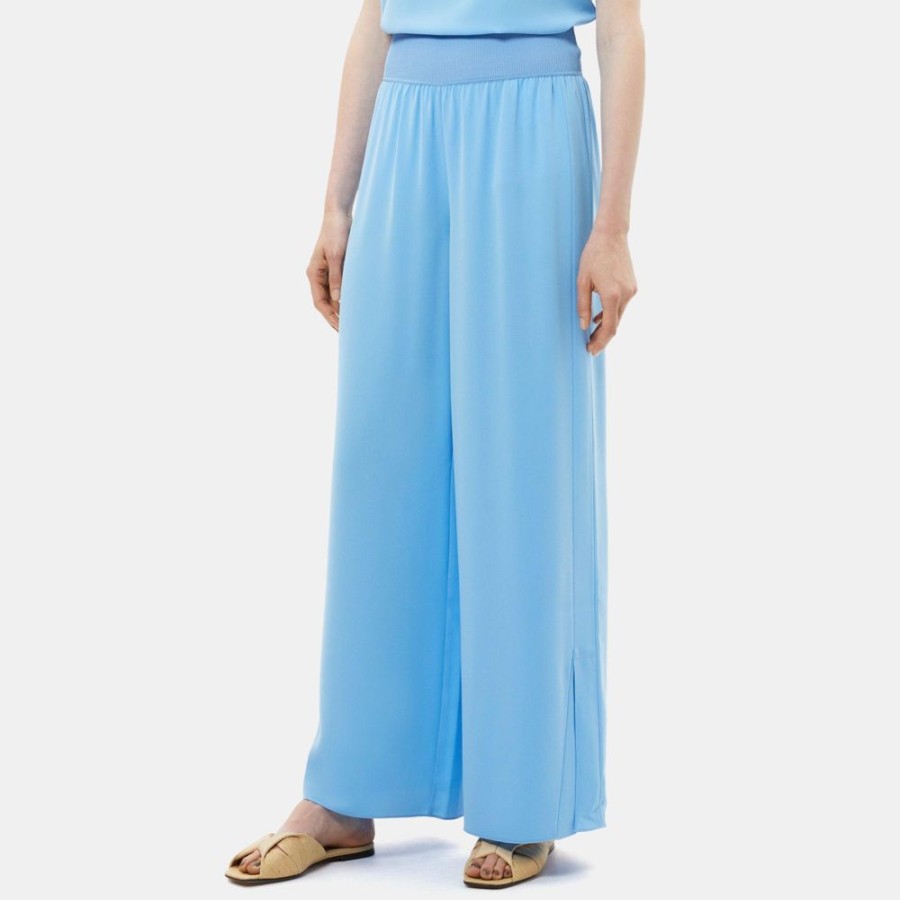 Women Theory Outlet | Slit Wide-Leg Pant In Crepe Oasis