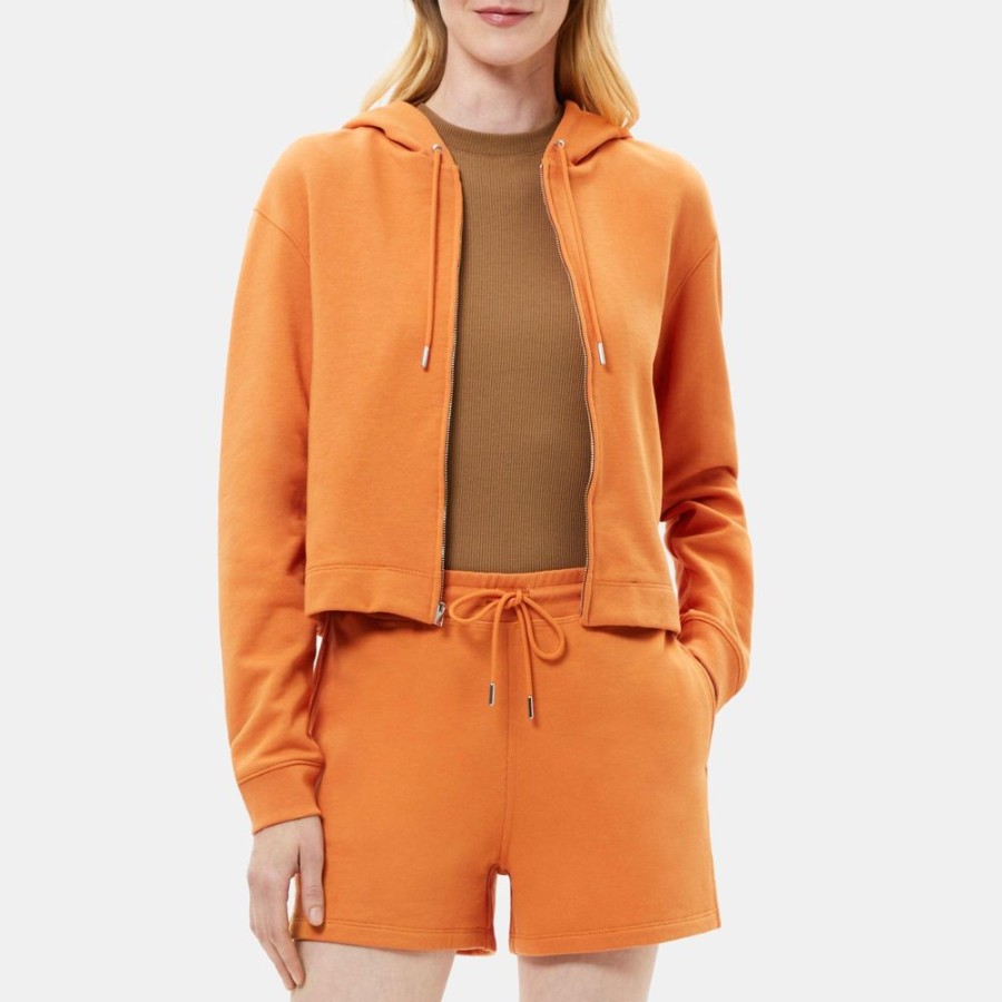 Women Theory Outlet | Cropped Zip Hoodie In Cotton Terry Canyon