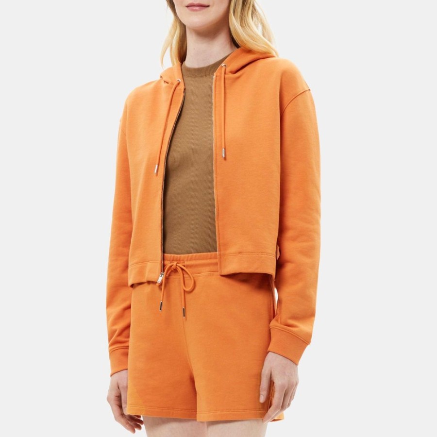 Women Theory Outlet | Cropped Zip Hoodie In Cotton Terry Canyon