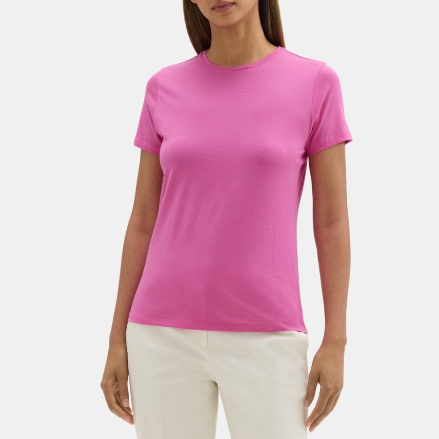 Women Theory Outlet | Short-Sleeve Tee In Cotton Carnation