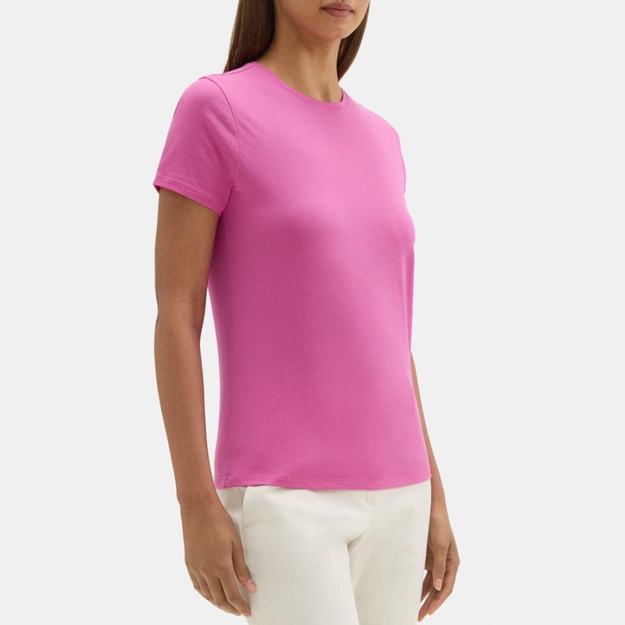 Women Theory Outlet | Short-Sleeve Tee In Cotton Carnation