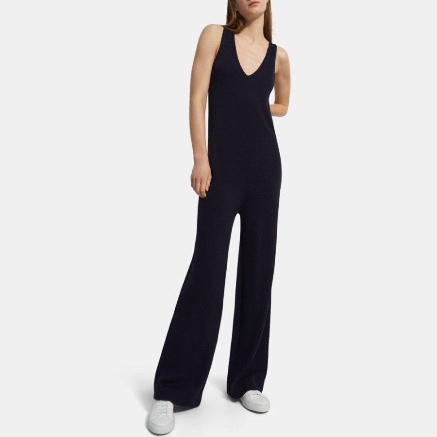 Women Theory Outlet | V-Neck Jumpsuit In Fine Merino Wool Inkwell