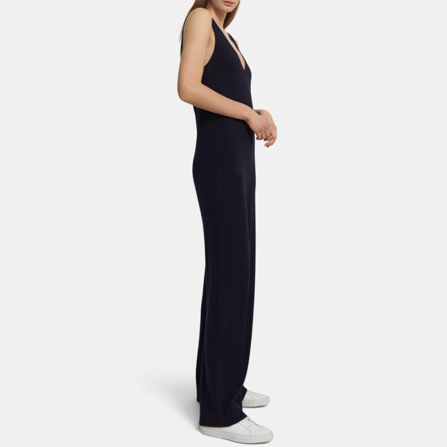 Women Theory Outlet | V-Neck Jumpsuit In Fine Merino Wool Inkwell