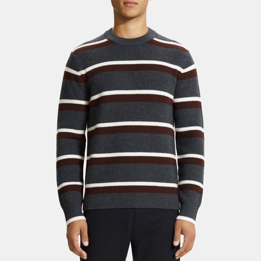 Men Theory Outlet | Striped Crewneck Sweater In Merino Wool Pestle Mel Multi