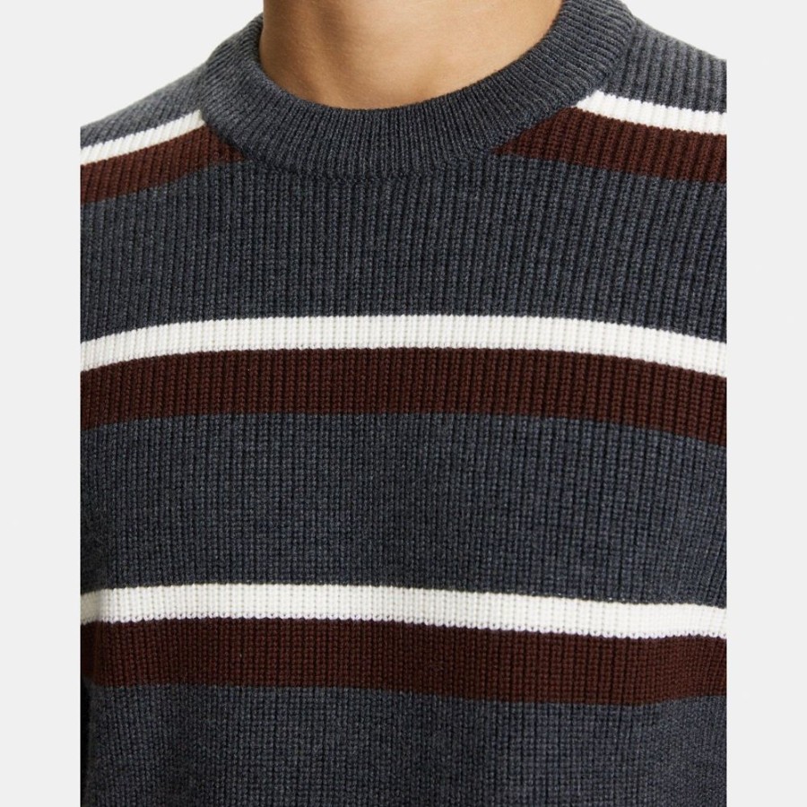 Men Theory Outlet | Striped Crewneck Sweater In Merino Wool Pestle Mel Multi