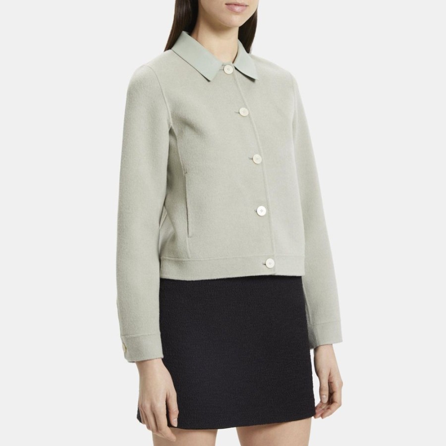 Women Theory Outlet | Cropped Jacket In Wool-Cashmere Mist Green Mel