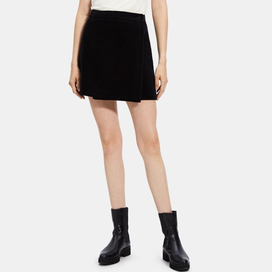 Women Theory Outlet | Wrap Mini Skirt In Stretch Velvet Black