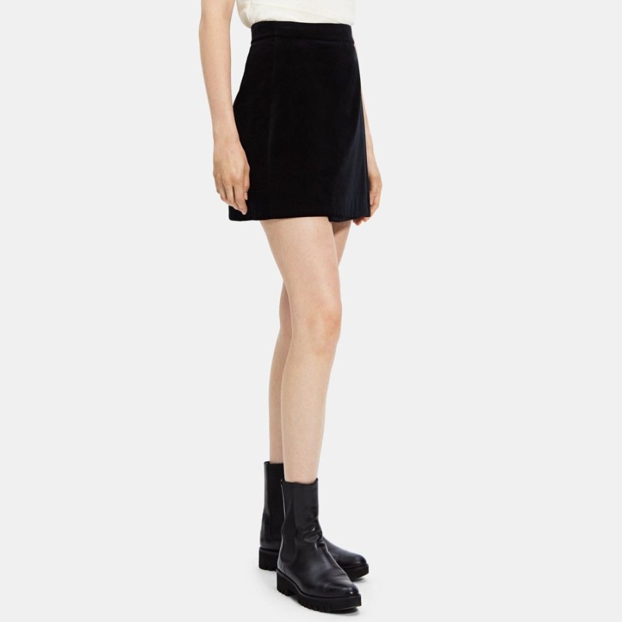 Women Theory Outlet | Wrap Mini Skirt In Stretch Velvet Black