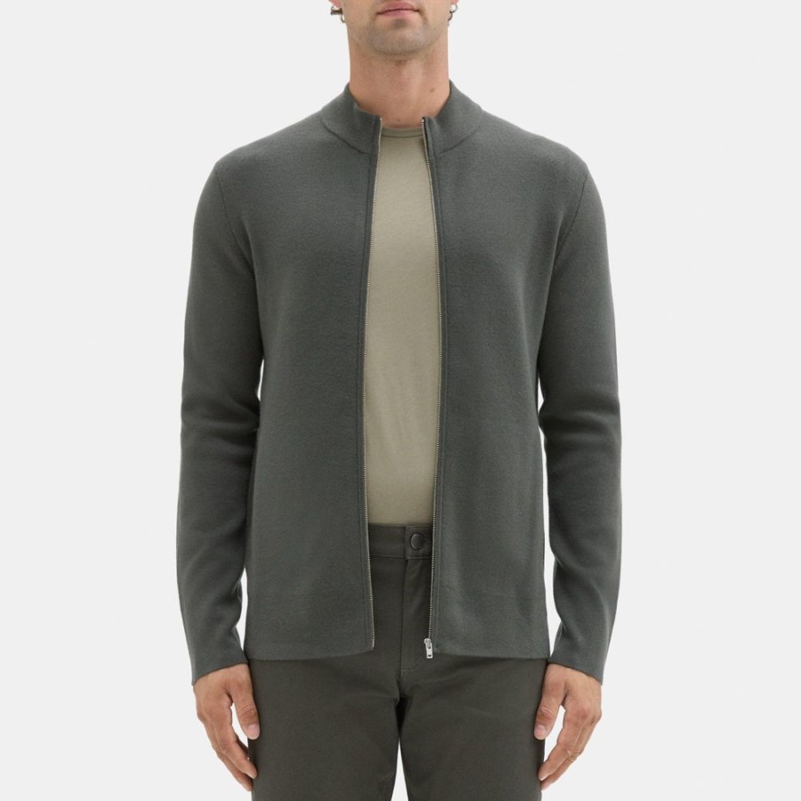 Men Theory Outlet | Zip-Up Cardigan In Merino Wool Thyme