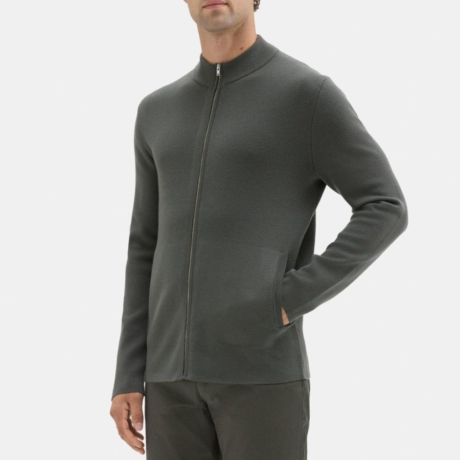 Men Theory Outlet | Zip-Up Cardigan In Merino Wool Thyme