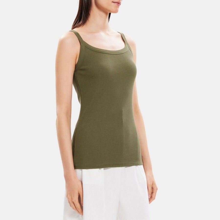 Women Theory Outlet | Scoop Neck Tank In Ribbed Modal Cotton Burnt Olive