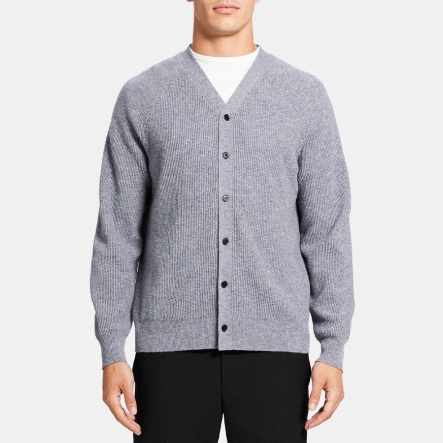 Men Theory Outlet | V-Neck Cardigan In Wool-Cashmere Medium Grey Melange