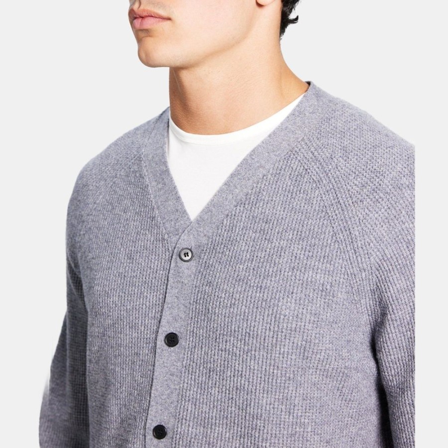 Men Theory Outlet | V-Neck Cardigan In Wool-Cashmere Medium Grey Melange