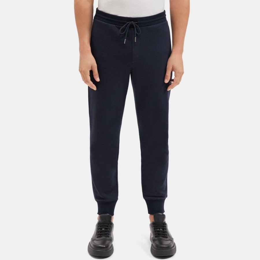 Men Theory Outlet | Essential Sweatpant In Cotton Fleece Dark Navy