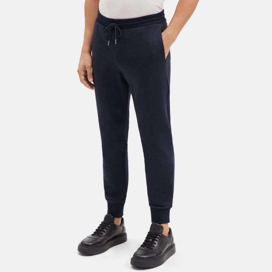 Men Theory Outlet | Essential Sweatpant In Cotton Fleece Dark Navy