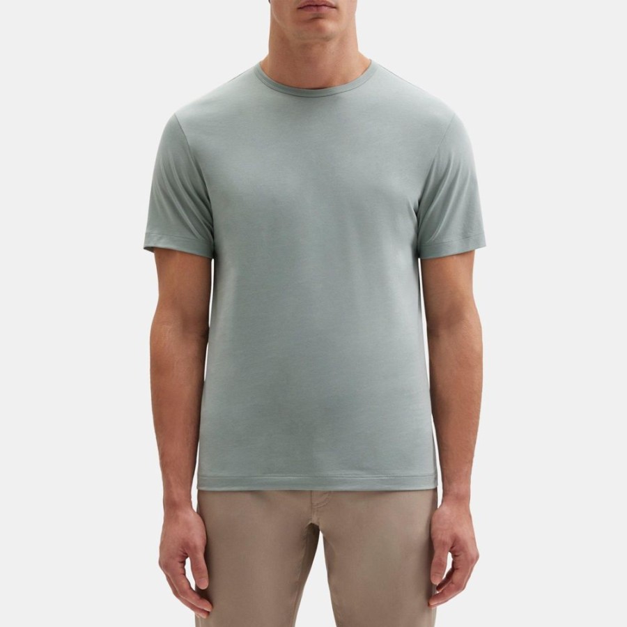 Men Theory Outlet | Short-Sleeve Crewneck Tee In Luxe Cotton Slate Grey