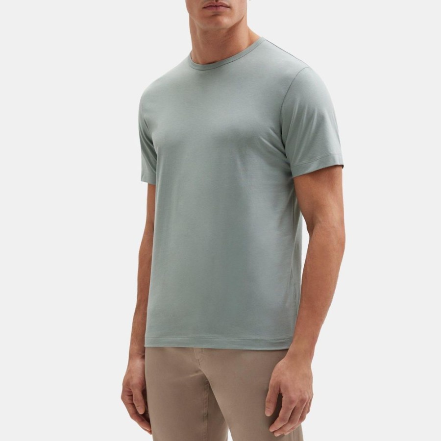 Men Theory Outlet | Short-Sleeve Crewneck Tee In Luxe Cotton Slate Grey