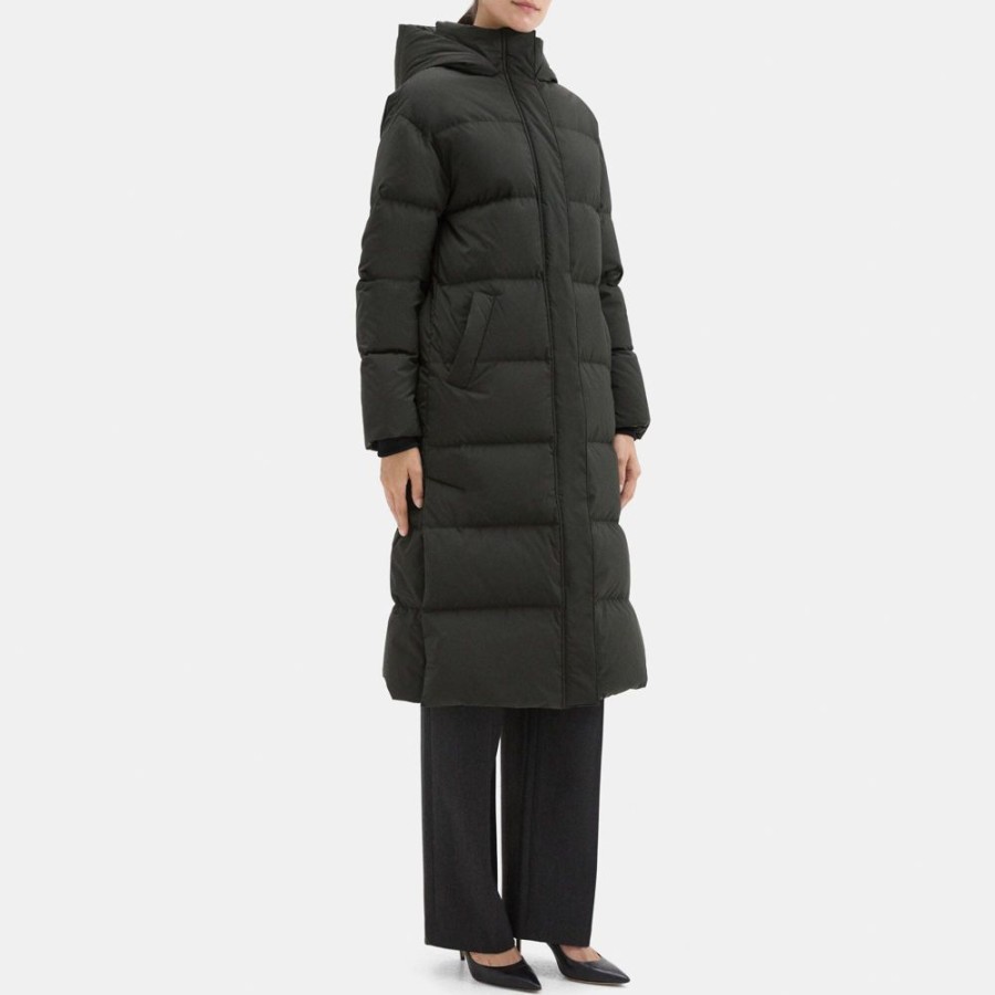 Women Theory Outlet | Puffer Coat In City Poly Deep Green