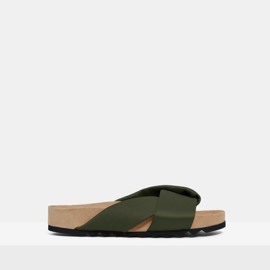 Women Theory Outlet | Folded Slide In Satin Olive