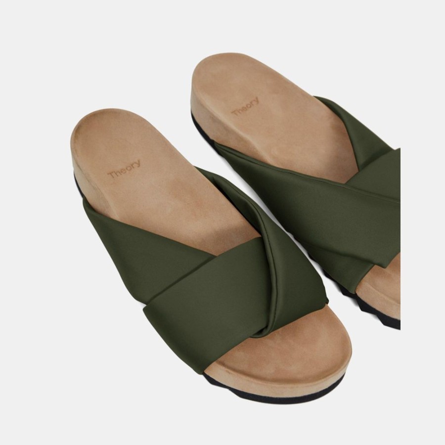 Women Theory Outlet | Folded Slide In Satin Olive