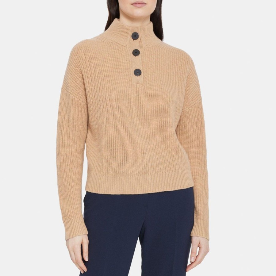 Women Theory Outlet | Half-Button Sweater In Wool-Cashmere Medium Camel