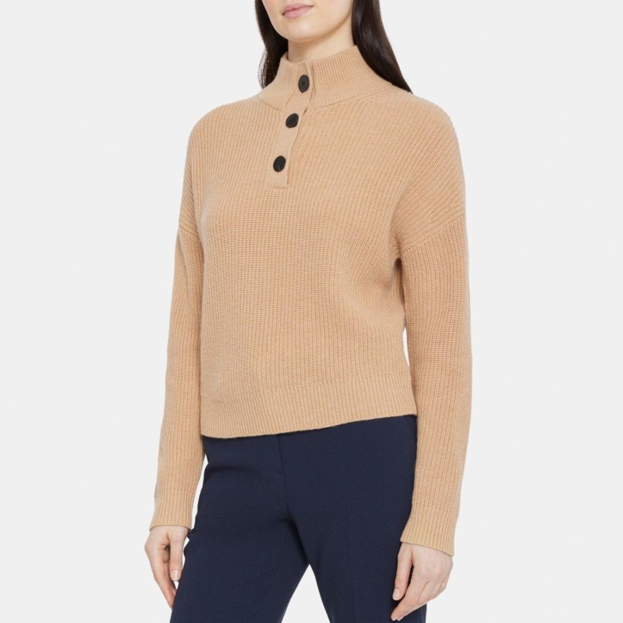 Women Theory Outlet | Half-Button Sweater In Wool-Cashmere Medium Camel