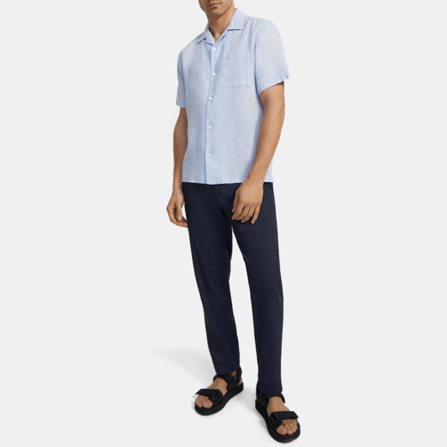 Men Theory Outlet | Short-Sleeve Shirt In Linen Twill Olympic