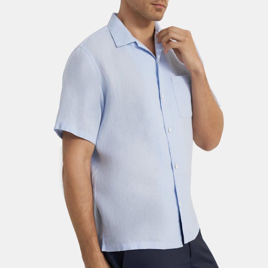 Men Theory Outlet | Short-Sleeve Shirt In Linen Twill Olympic