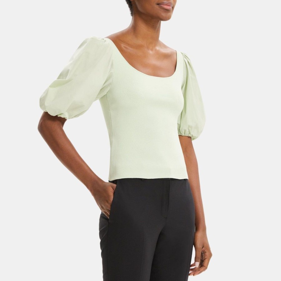 Women Theory Outlet | Puff Sleeve Top In Stretch Knit