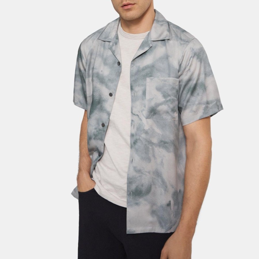 Men Theory Outlet | Short-Sleeve Shirt In Cloud Print Lyocell