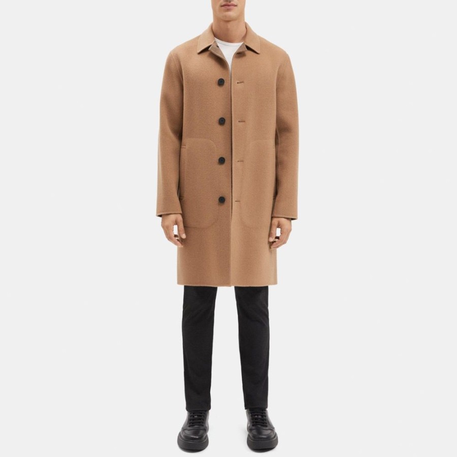 Men Theory Outlet | Car Coat In Double-Face Wool-Cashmere Buckwheat/Dark Elm