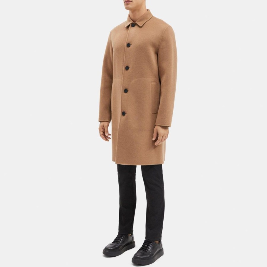 Men Theory Outlet | Car Coat In Double-Face Wool-Cashmere Buckwheat/Dark Elm