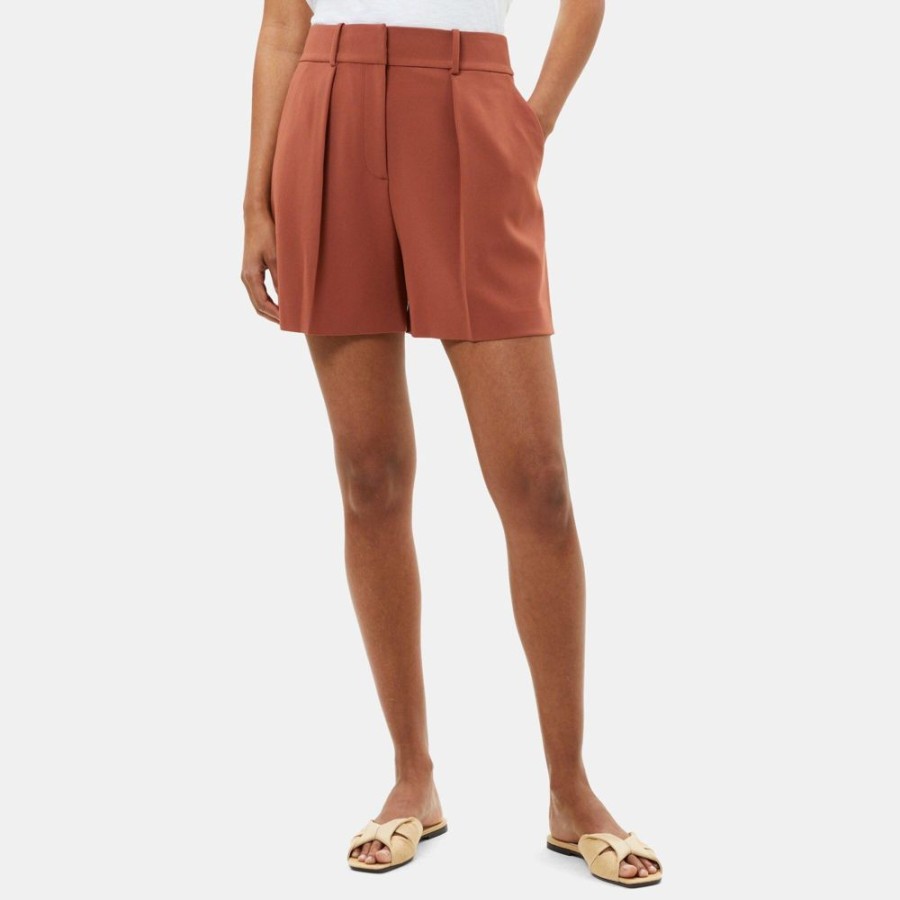 Women Theory Outlet | Pleated Short In Crepe Red Clay