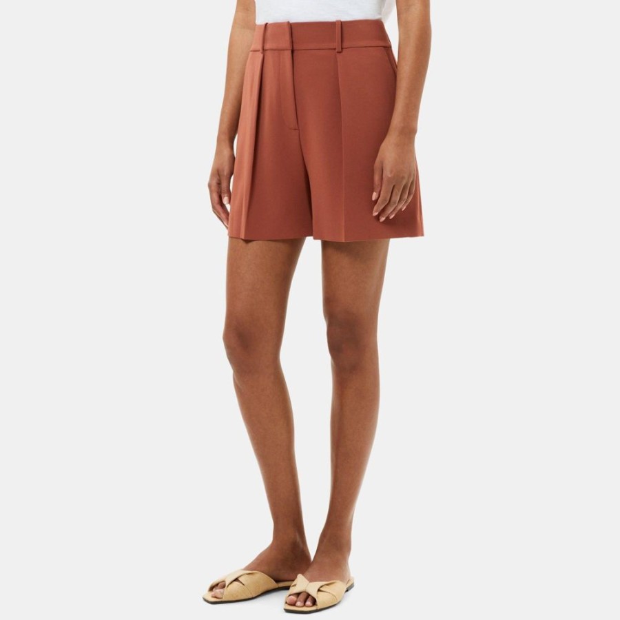 Women Theory Outlet | Pleated Short In Crepe Red Clay