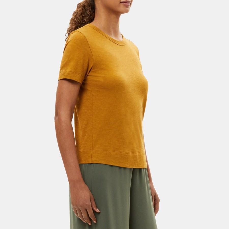 Women Theory Outlet | Short-Sleeve Tee In Slub Cotton Sahara