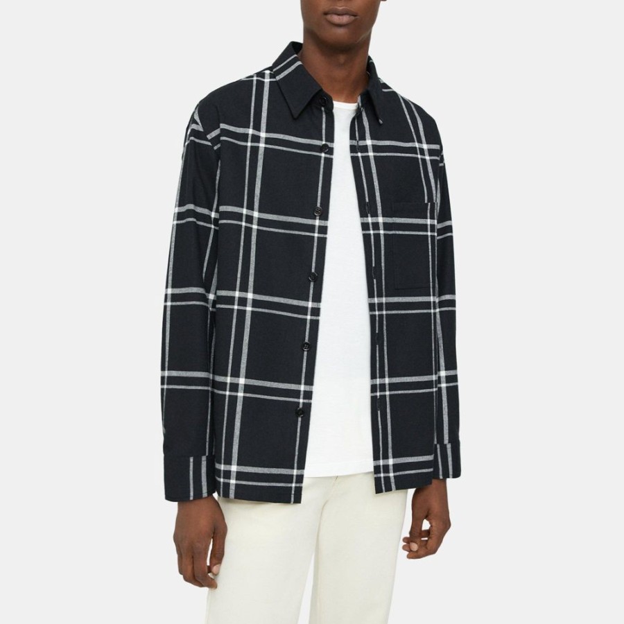 Men Theory Outlet | Shirt Jacket In Windowpane Cotton-Blend Black Multi