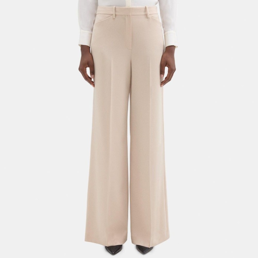 Women Theory Outlet | Wide-Leg Pant In Crepe Wheat