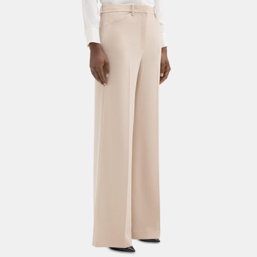 Women Theory Outlet | Wide-Leg Pant In Crepe Wheat