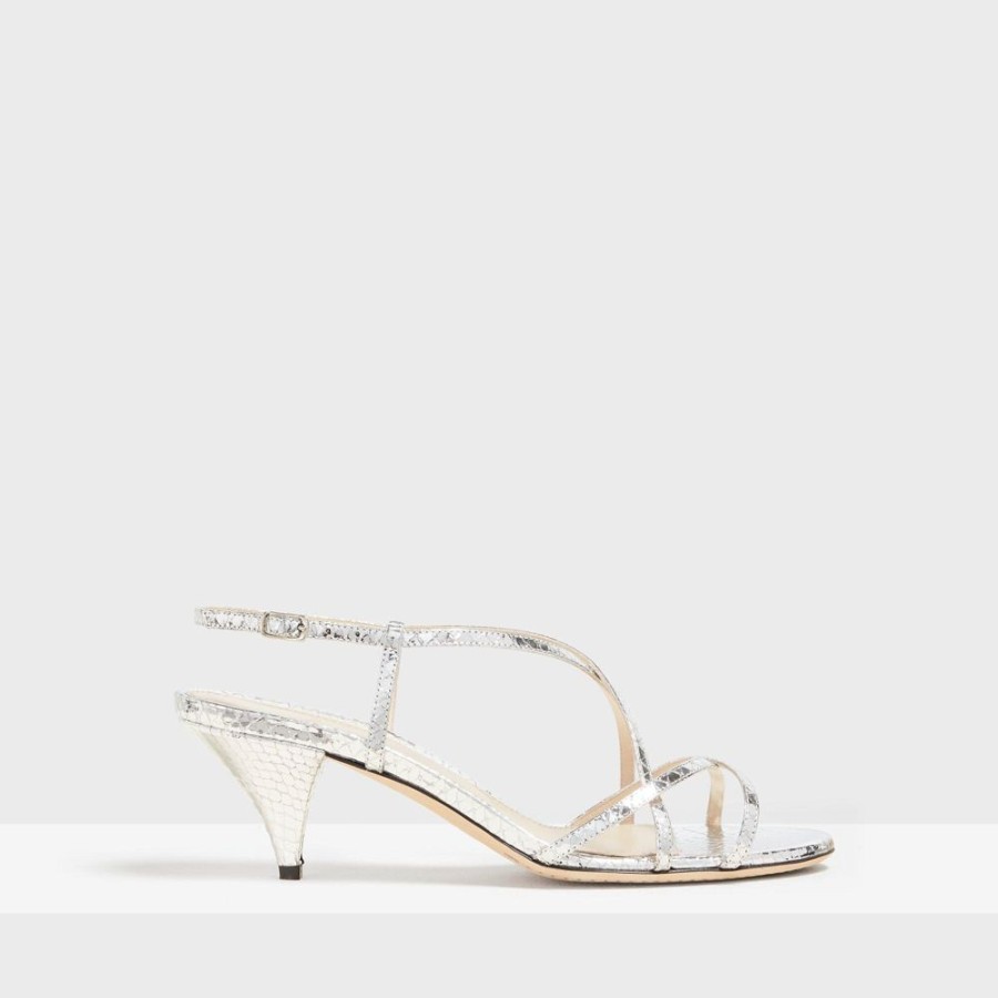 Women Theory Outlet | Strappy Sandal In Python Print Leather Silver