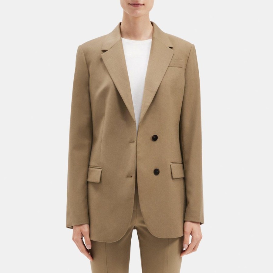 Women Theory Outlet | Slim Blazer In Wool Flannel Dark Beige