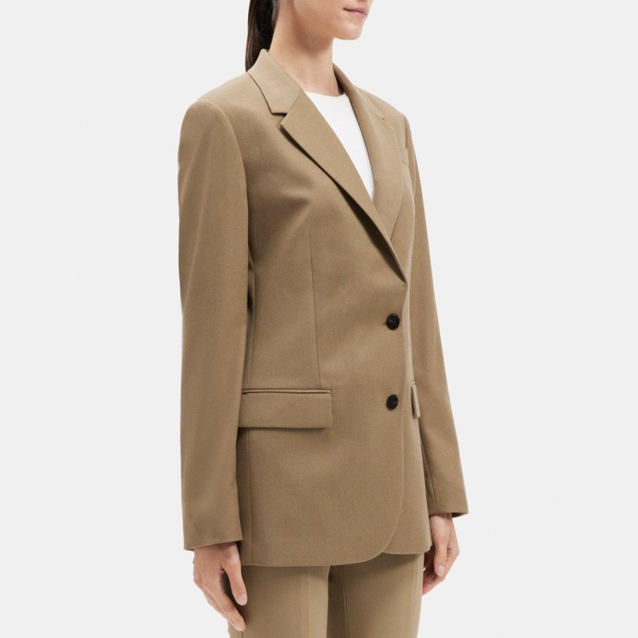 Women Theory Outlet | Slim Blazer In Wool Flannel Dark Beige