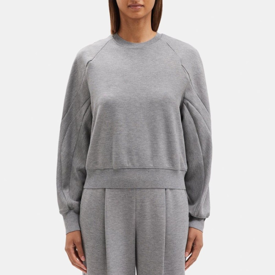 Women Theory Outlet | Raglan Sleeve Sweatshirt In Double-Knit Jersey Grey Melange