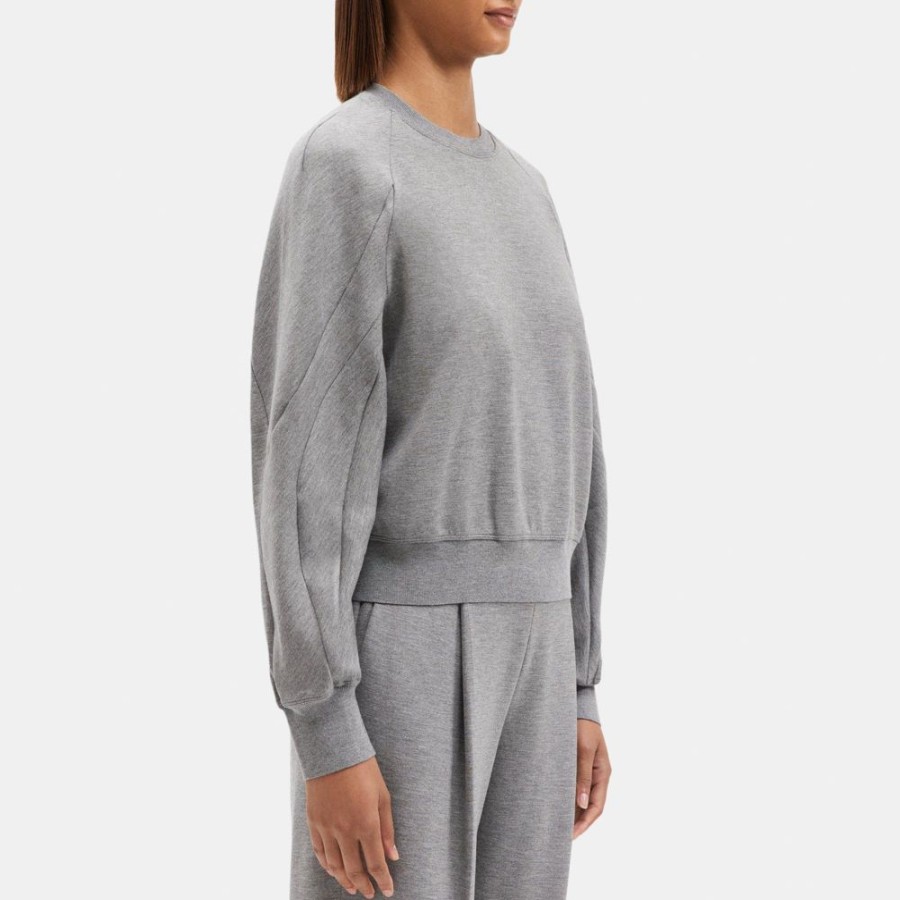 Women Theory Outlet | Raglan Sleeve Sweatshirt In Double-Knit Jersey Grey Melange