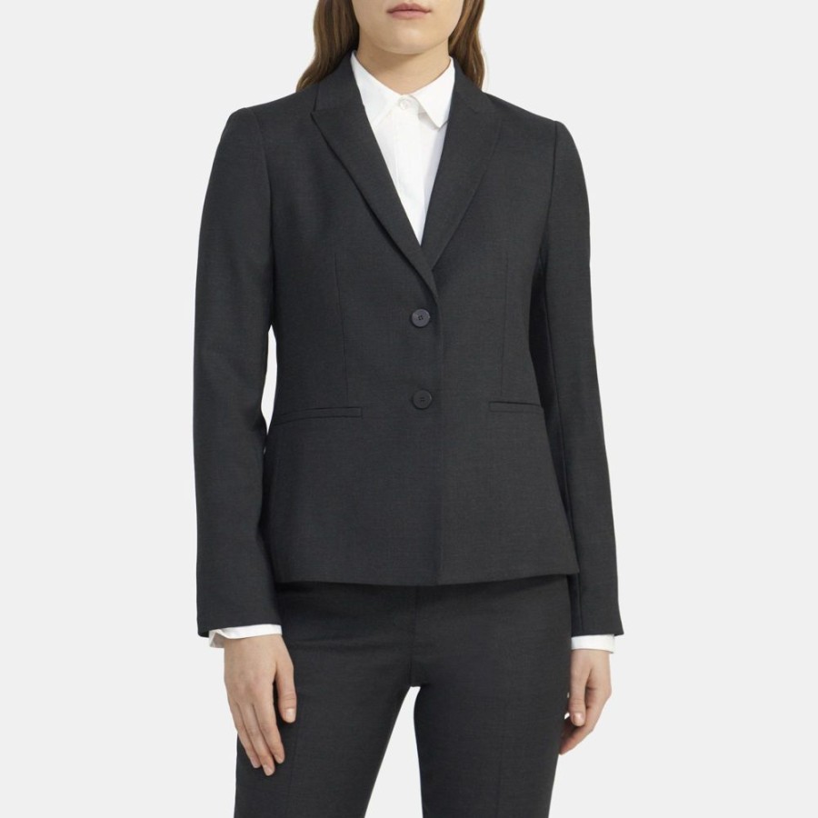 Women Theory Outlet | Peak Lapel Blazer In Wool Blue Grey