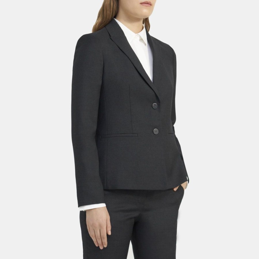 Women Theory Outlet | Peak Lapel Blazer In Wool Blue Grey