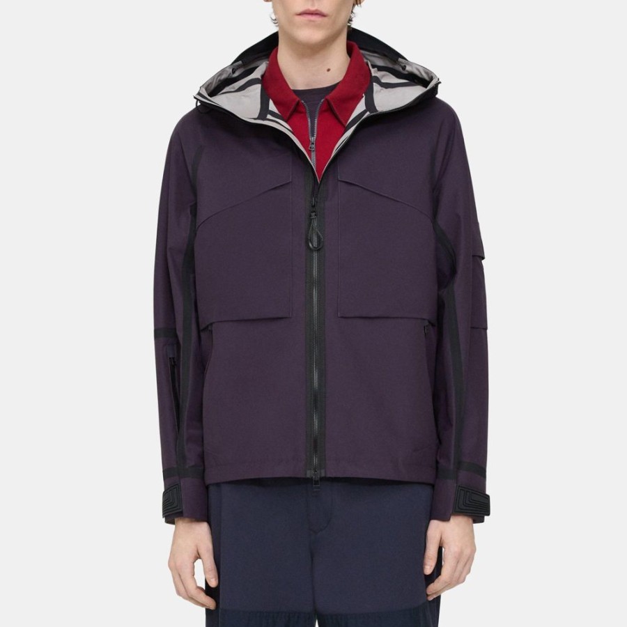 Men Theory Outlet | Hooded Jacket In Backed Cotton Dark Plum